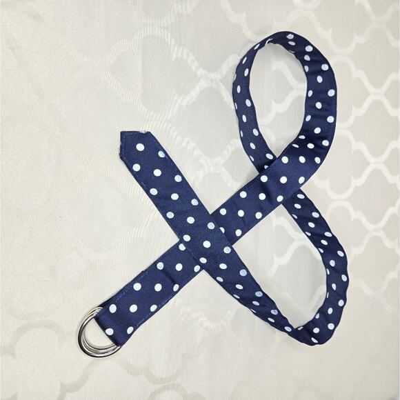 BARRONS HUNTER Navy and White Polka Dot Grosgrain Ribbon Belt with Silver Buckle - Picture 2 of 7